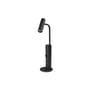 SG Armaturen Tube Micro bordlampe i sort aluminium med justerbart lampehoved og USB-porte på soklen.