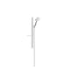 Hansgrohe Raindance Select S120 brusesæt med 125mm rund håndbruser i krom og hvid overflade på en lang, slank bruserstang med glashylde.