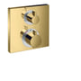 Hansgrohe Ecostat Square termostat til indbygning med 2 greb i poleret messingfinish, viser temperaturindstillinger og 40°C sikkerhedsspærre.