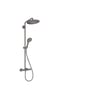 Hansgrohe Croma Select S Showerpipe 280 EcoSmart brusesystem i sort krom med hoved- og håndbruser samt termostat monteret på hvid baggrund.