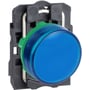 Schneider Electric Harmony Style 5 signallampe XB5AVB6, blå LED-lampe med 24V AC/DC, monteret på sort plastbase.
