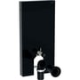 Geberit Monolith cisternemodul til gulvstående toilet, 101 cm, med sort glasfront og synlige tilslutningsrør.