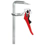 Bessey hurtigtvinge GH20 med 100 mm spændedybde og 200 mm spændelængde, viser den røde grebsmekanisme og den sølvfarvede skinne.