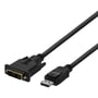 Deltaco DisplayPort til DVI-D single link-kabel på 1 meter set skråt, så stikenderne og kontaktfladerne ses.