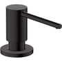 Hansgrohe HG A41 sæbedispenser i mat sort finish med en cylindrisk beholder og et langt, tyndt udløbsrør på en hvid baggrund.