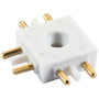 SG Armaturen SlimLine T-samlestykke til LED-skinne, hvid mat, med seks messing stik og et centralt monteringshul.
