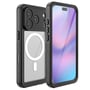 Det sorte 4smarts Stark-cover til iPhone 17 Pro ses skråt fra bagsiden sammen med den separate frontdel.