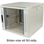 Toten 19" vægskab med glasdør, 12U, 600x600mm, vist fra siden med døren lukket og udluftning i toppen.