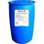 Besma Macorr W alkalisk rensevæske i en 210 liters tønde, mærkat viser advarselssymboler og produktinfo.