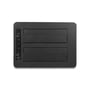 Top view af DeLock USB Type-C docking station med to slots til 2.5" og 3.5" SATA HDD/SSD og clone-funktion indikatorer.