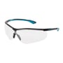 Uvex Sportstyle brille i sort og blå med klar, slagfast polycarbonat linse og justerbar næsepude for optimal komfort.