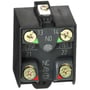 Schneider Electric kontaktelement XE2SP2151 med 1NO og 1NC kontakt, vist forfra med tydelige mærkninger.