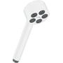 Hansgrohe AXOR One hvid håndbruser med 73mm bruserhoved og fem runde brusehuller med et metallisk mønster.