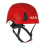 Rød Kask Primero sikkerhedshjelm med hagerem, blødt pandebånd og Kask logo i hvid.