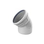 Wavin AS+ bøjning i lys grå PP-M materiale med en diameter på 125 mm og en vinkel på 45 grader.