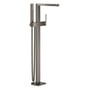Grohe Plus etgrebs kar/bruserarmatur i grafit finish med 282mm tud og ophæng til håndbruser på hvid baggrund.