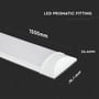 Målskitse af det hvide V-TAC LED-armatur med længde på 1500 mm og mål på tværs af armaturets ende.