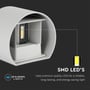 Teknisk illustration af V-TAC LED væglampe, der fremhæver SMD LED'er og op/ned lysfunktion.