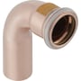Geberit Mapress 22 mm CUG 90° bøjning i kobber med muffe/nippel tilslutning, vist på hvid baggrund.