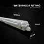 Målskitse af V-TAC T8 LED-armaturet viser armaturets længde, højde og dybde.