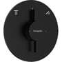 Hansgrohe DuoTurn S brusearmatur i mat sort med to knapper til funktioner og et greb til temperatur. 155 mm rund roset.