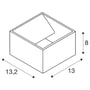 SLV LOGS væglampe i antracit, teknisk tegning med dimensioner: 8 mm højde, 13 mm og 13,2 mm bredde.