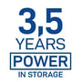 Tekst '3,5 YEARS POWER IN STORAGE' med Varta logo, der angiver lang holdbarhed for V364/SR60 batteriet.