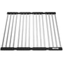 Blanco foldemåtte i rustfrit stål og sort plast, måler 460 x 440 mm, perfekt til køkkenbord eller vask.