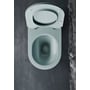 GSI Tono back-to-wall-toilet med geniusflush set ovenfra med sædet løftet, så den åbne skål uden skyllekant ses.