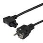 Sort 3 meter device-kabel set tæt på med lige CEE 7/7-stik og venstre vinklet IEC C5-stik.
