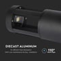 Nærbillede af V-TAC væglampens indre, der viser LED-chippen og en diode samt teksten 'DIECAST ALUMINUM' og 110° spredningsvinkel.