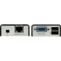 Enderne på ATEN CE100-AT-G viser strøm- og Cat5-tilslutning samt VGA-udgang og USB-porte.