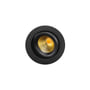 SG Armaturen Junistar LED downlight i sort/guld med indbygget DimToWarm lyskilde, viser det drejelige lampehoved og sorte ydre ramme.