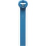 Thomas & Betts detekterbar kabelbinder i blå, 2,3 x 93 mm. Et nærbillede viser låsemekanismen og T&B-logoet.
