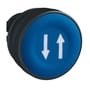 Schneider Electric ZB5 trykknaphoved i blå med op/ned pile symbol, med sort bagmontering.
