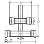 Teknisk tegning af Geberit Mapress fordeler FZ med dimensioner angivet, viser 18mm og 15mm tilslutninger.