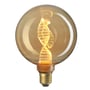 DNA guld globe LED pære med E27 fatning og 125 mm diameter, der viser den interne spiralformede lyskilde.