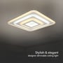 V-TAC 77W LED loftlampe monteret på loftet, belyst med tekst "Stylish & elegant designer dimmable ceiling light".