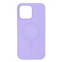 Lilla silicone MagSafe cover til iPhone 14 Pro Max, vist med bagsiden opad, tydelig MagSafe ring.