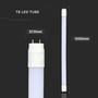 Måltegning af V-TAC T8 LED-rør med Samsung-chip, 18 W og 120 cm, med visning af røret og fatningen.