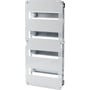 Fibox DIN-indsats i hvid metal til 4x14 moduler, med synlige monteringsskinner og slidser for nem installation.