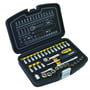 Ironside topnøglesæt på 1/4 tomme med 35 dele, arrangeret i den åbne plastiktaske med skraldenøgle, toppe og bits.