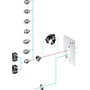 Diagram der viser monteringskomponenter til Schneider Electric låseindsats, inklusive 7mm firkantbeslag og fastgørelsesdetaljer.