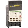Schneider Electric TeSys D termorelæ LRD063, 1-1,6A, klasse 10A, med reset-knap og nødstop. Advarer om lysbuefare.