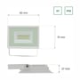 Målskitse af SpectrumLED hvid 10 W LED-projektør med mål på 90 × 75 mm for fronten og 27 mm i dybden.