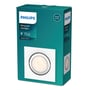 Philips Enneper firkantet indbygningsspot i hvid. Pakken viser en lyskilde, der ikke er inkluderet, og har 'NO DUST NO RUST' logo.
