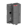 ABB PM5052-T-ETH processor modul med Ethernet, 12 DI, 8 DO, 2 DC og 3 options-slots, vist med statusindikatorer og terminaler.