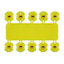 Pakke med 10 gule Schneider Electric TP1-100 plugs til ophængning, viser 100 stk. samlet på en plade.