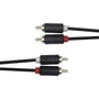 Deltaco sort 2 meter RCA-audiokabel ligger vandret med de fire stikender vendt ud mod siderne.
