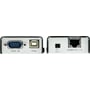 Tilslutningsender på ATEN CE100-AT-G viser VGA-indgang og USB-port samt strøm- og Cat5-tilslutning.